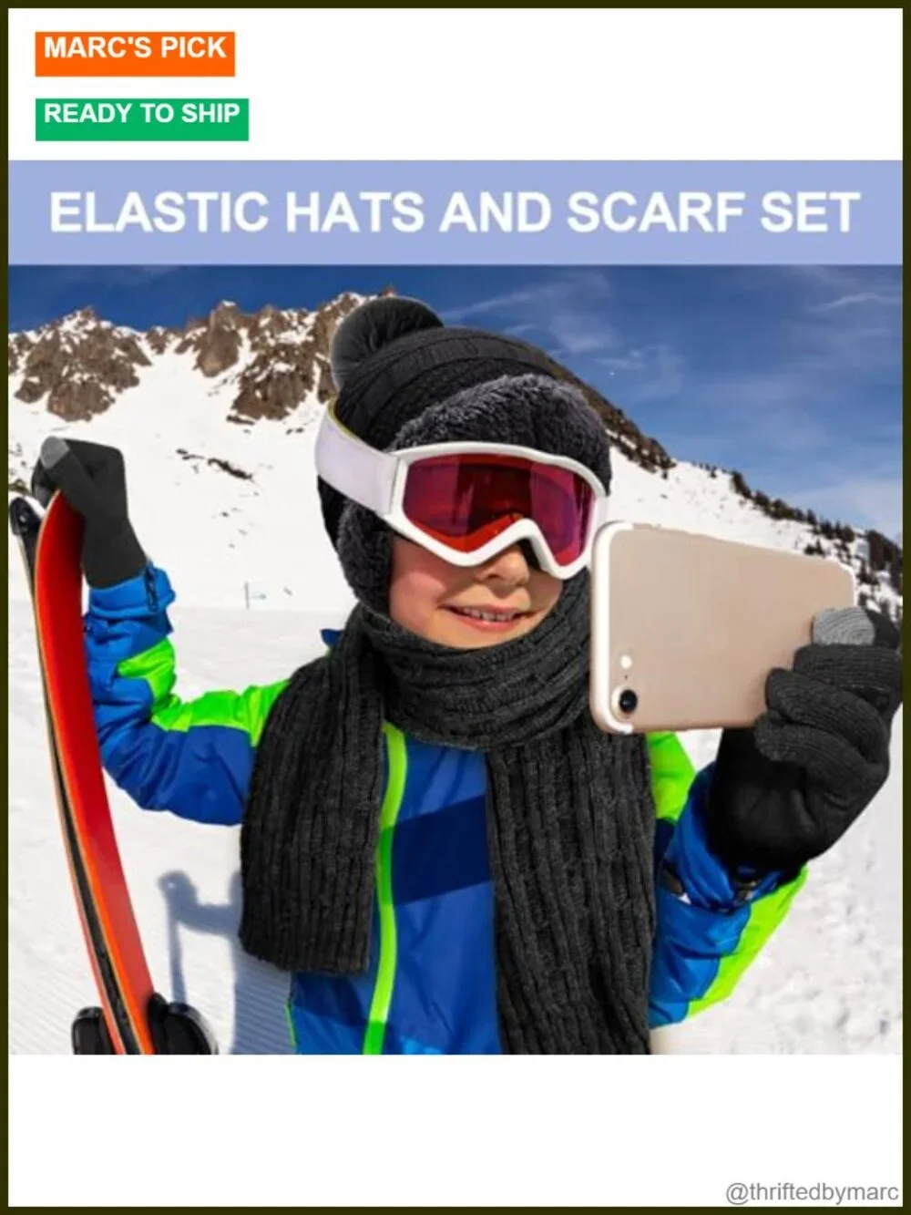 Kids Winter Hat Gloves Scarf Set Thick Fleece Knitted Beanie Touchscreen Gaiter